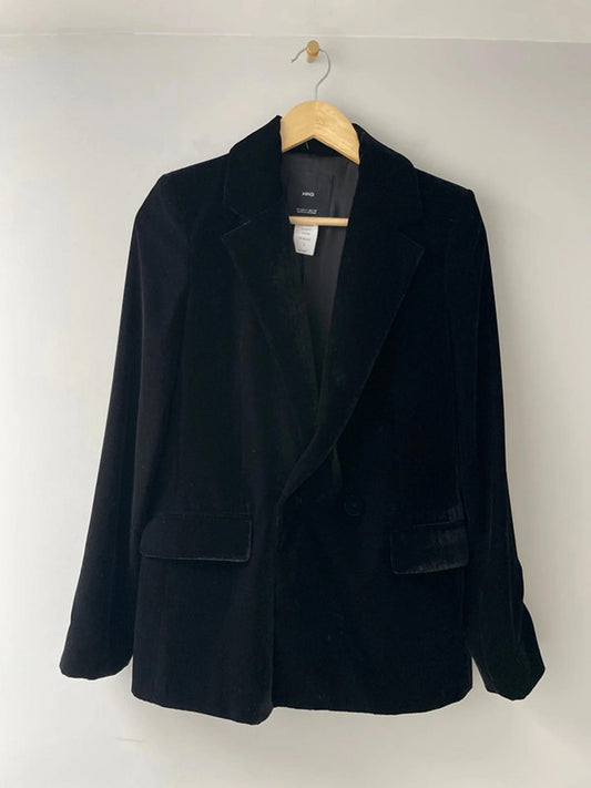 Women’s Mango Double Breasted Velvet Jacket Blazer In Black - Small - 2380