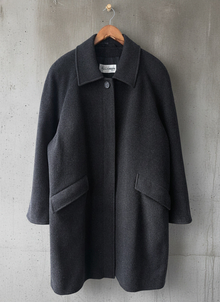 Men’s Pierre Cardin Vintage Made in Italy Wool Overcoat In Grey - Large - 3732