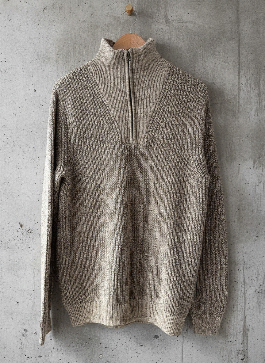Mens Folk Cable Knit Funnel Neck Jumper Top In beige - Large - 3799