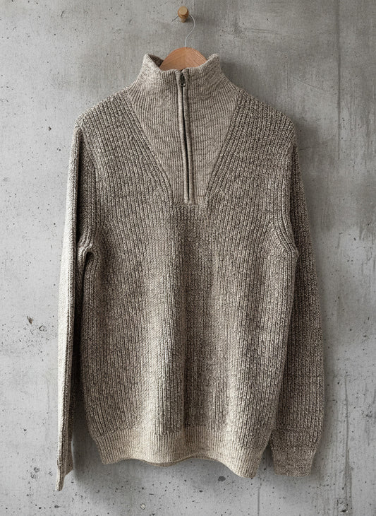 Mens Folk Cable Knit Funnel Neck Jumper Top In beige - Large - 3799