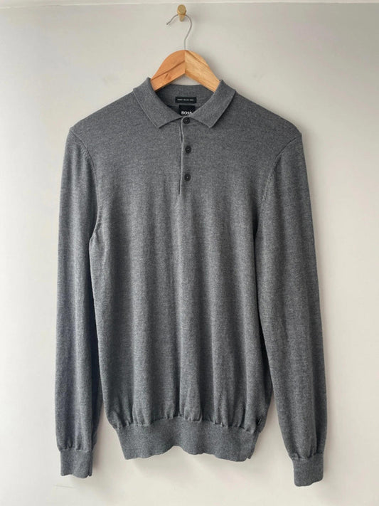 Men’s Hugo Boss Slim Fit Long Sleeve 100% Merino Wool Knitted Polo Top - Medium - 2016