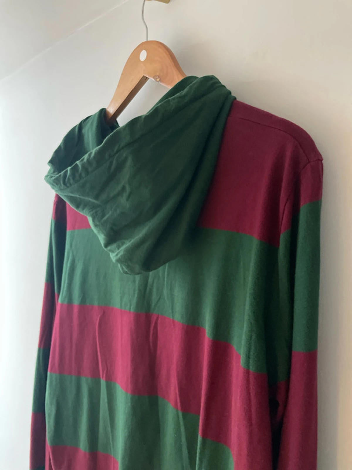 Men’s Ralph Lauren Stripped Hooded Rugby Shirt Top In Burgundy/Green - Medium - 2532