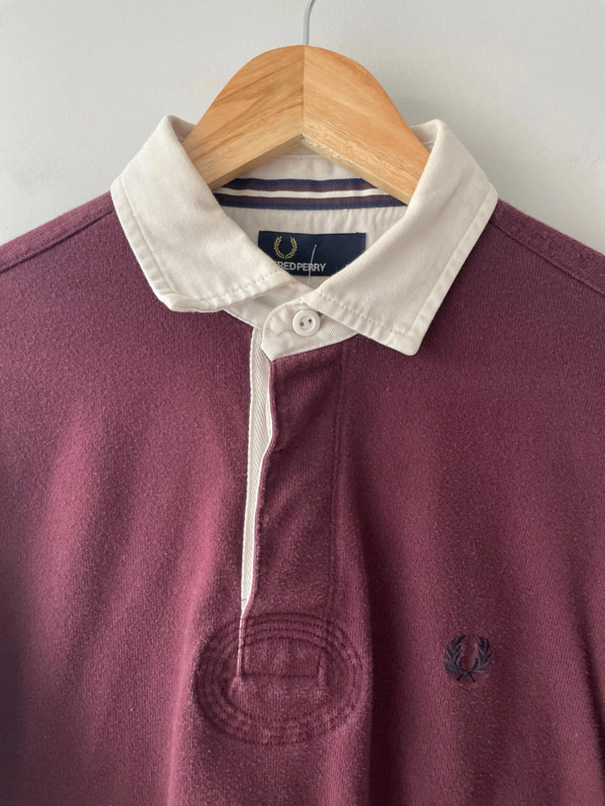 Men’s Fred Perry Long Sleeve Rugby Polo Top In Burgundy - Small - 2015