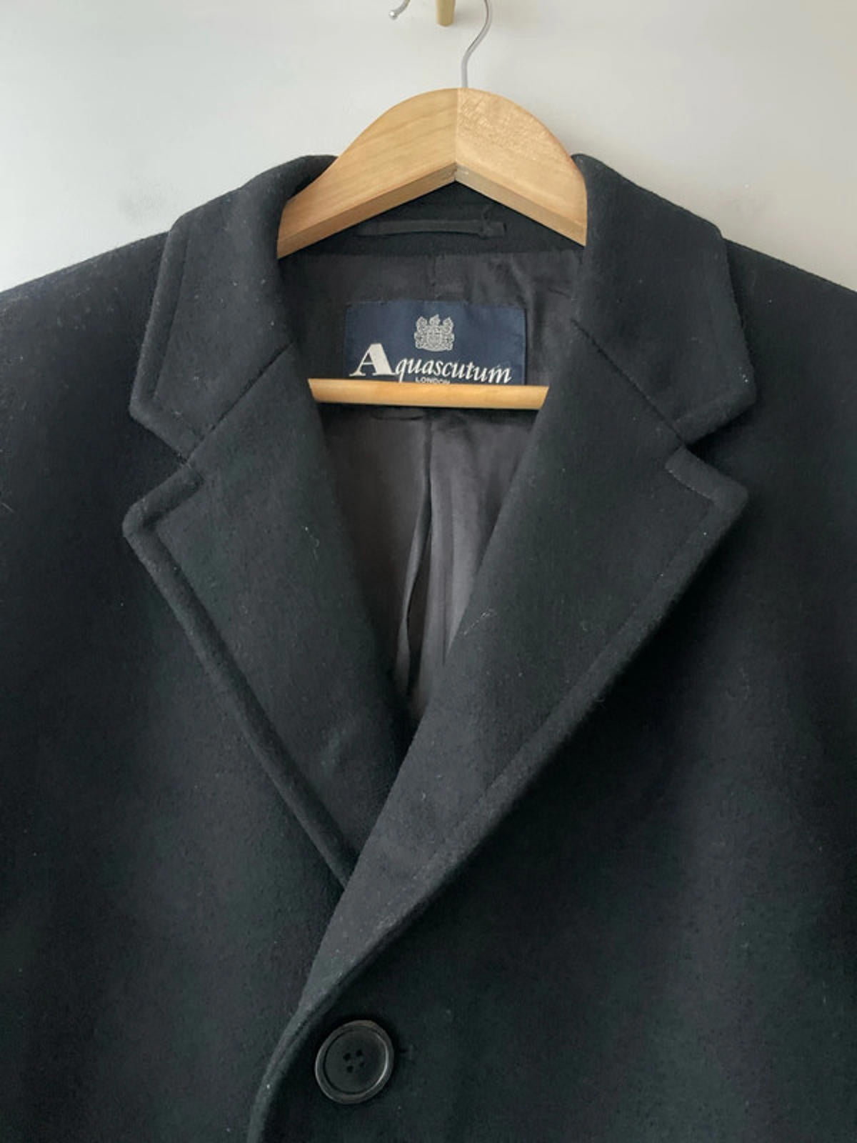 Men’s Aquascutim 100% Wool Single Breasted Trench Coat In Black - Large - 2578
