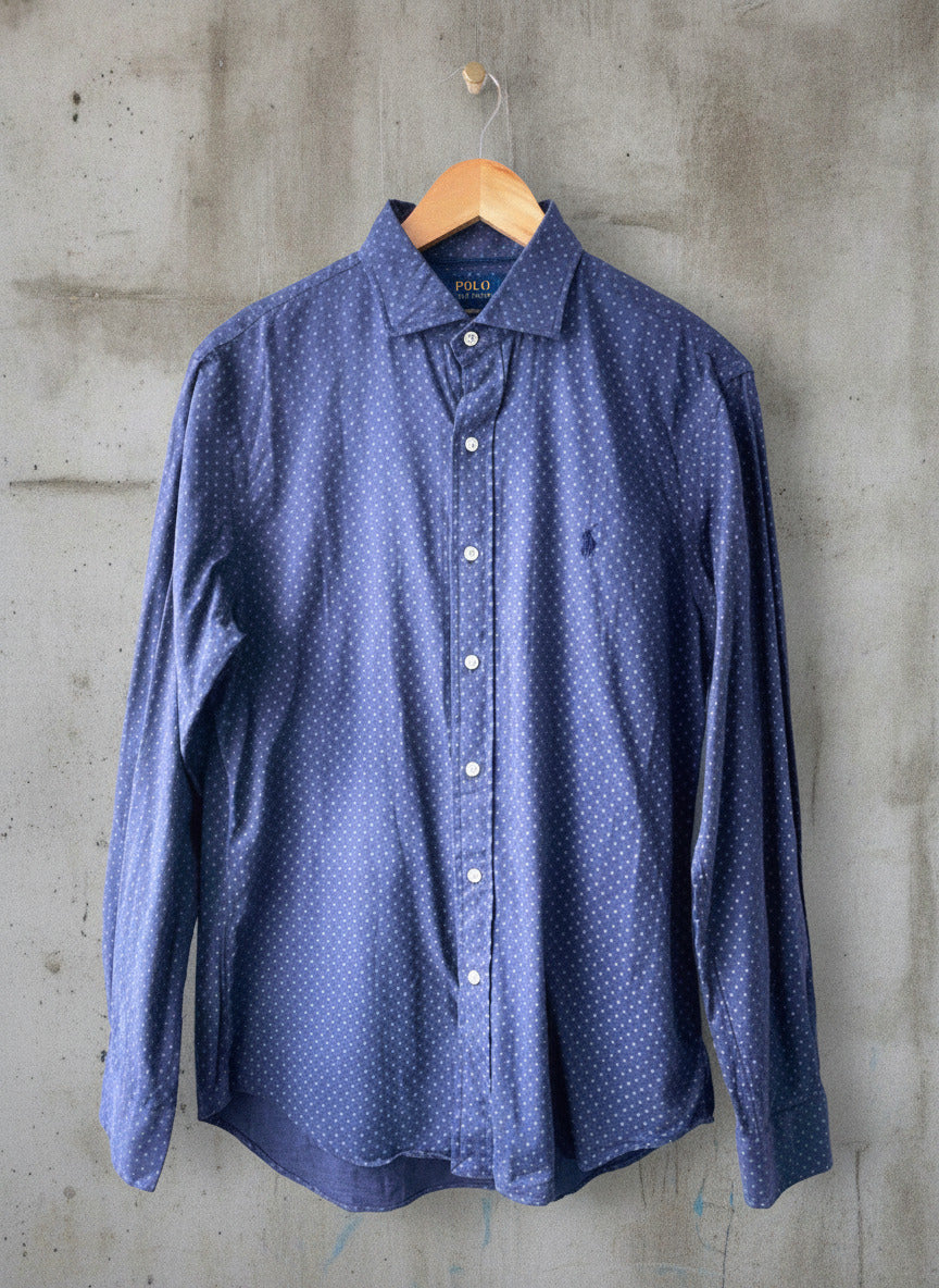 Men’s Ralph Lauren Premium Long Sleeve Slim Fit Shirt In Navy - Medium - 1545