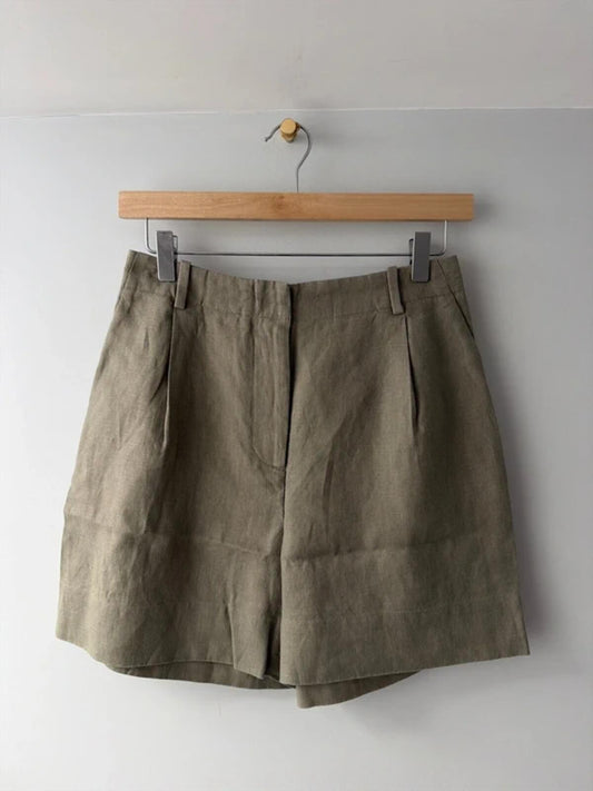 Women’s & Other Stories 100% Linen Shorts In Khaki - Uk6 - 3326