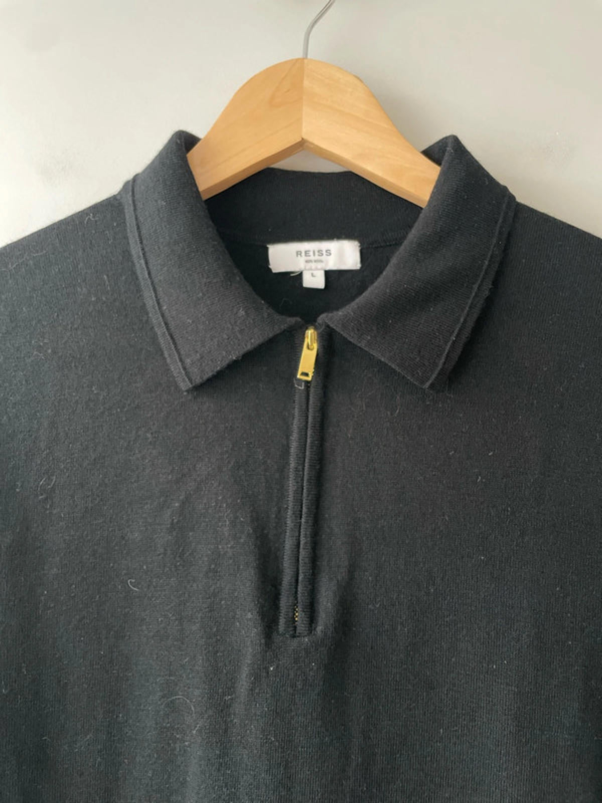 Men’s Reiss Premium Wool Knitted Polo Top In Black - Large - 2880
