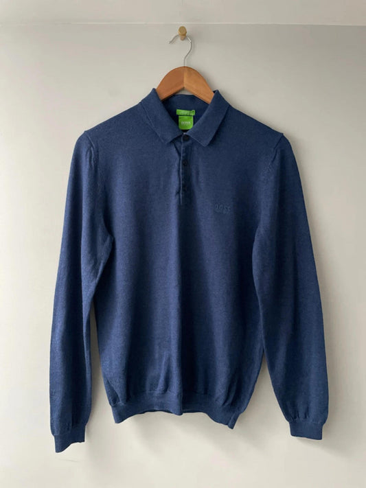 Men’s Hugo Boss Long Sleeve 100% Merino Wool Knitted Polo Top - Medium - 1992