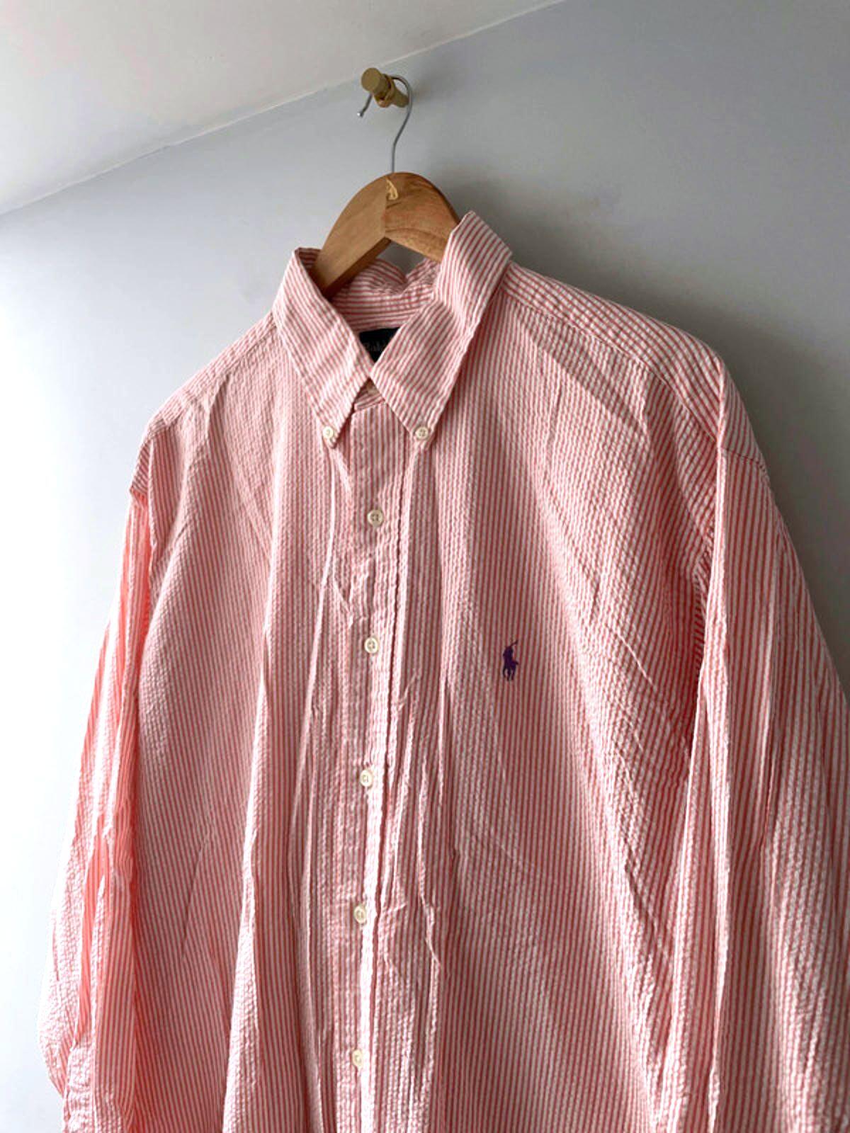 Men’s Ralph Lauren Striped Seersucker Classic Fit Shirt In Pink - XLarge -2755