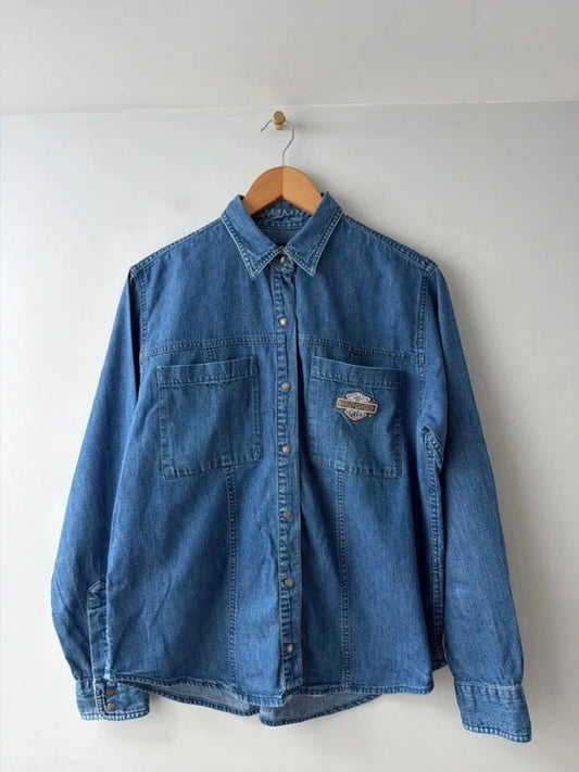 Women’s Harley Davidson Vintage Oversized Fit Denim Shirt In Navy - Large - 3380