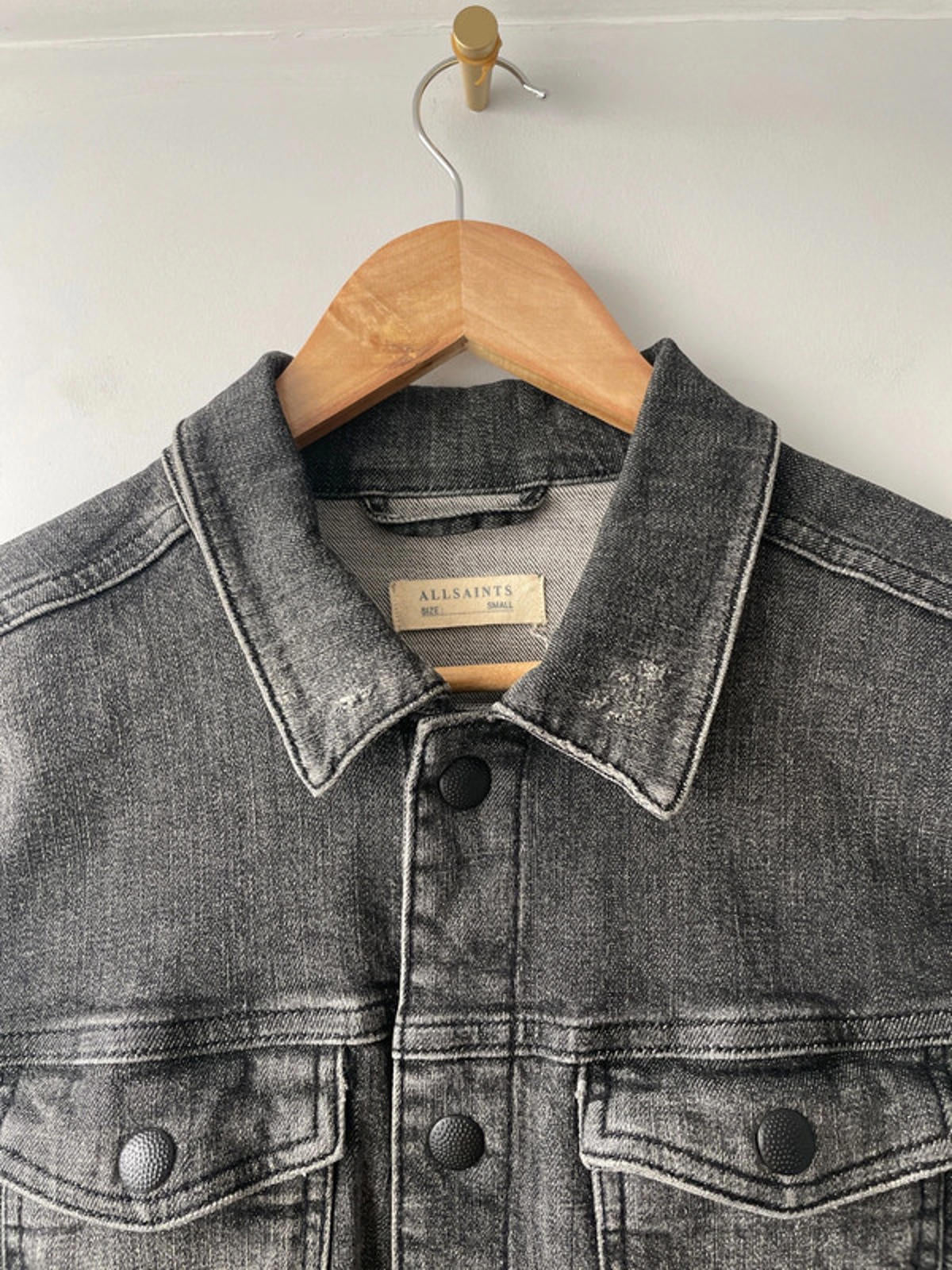 Women’s Allsaints Denim Jacket Coat In Washed Black - Small - 2132