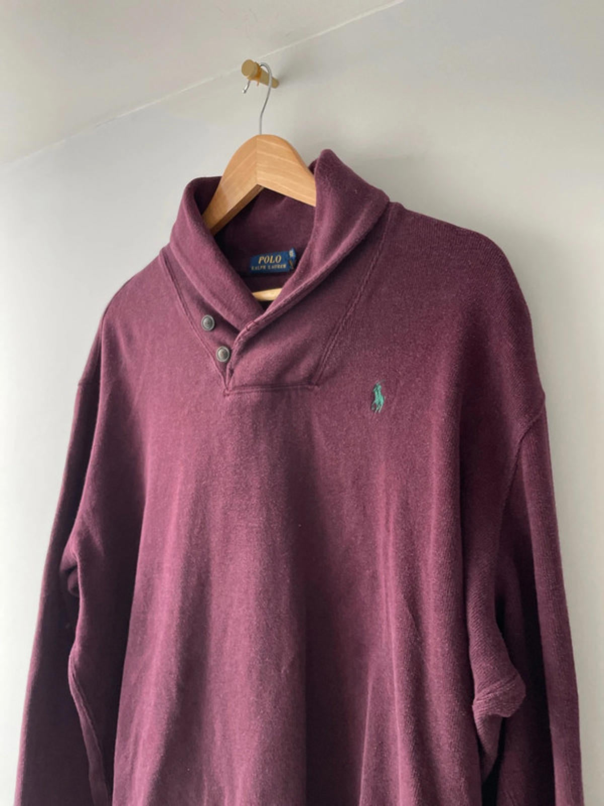 Men’s Ralph Lauren Shawl-Collared long Sleeve Jumper In Burgandy - XLarge - 2279