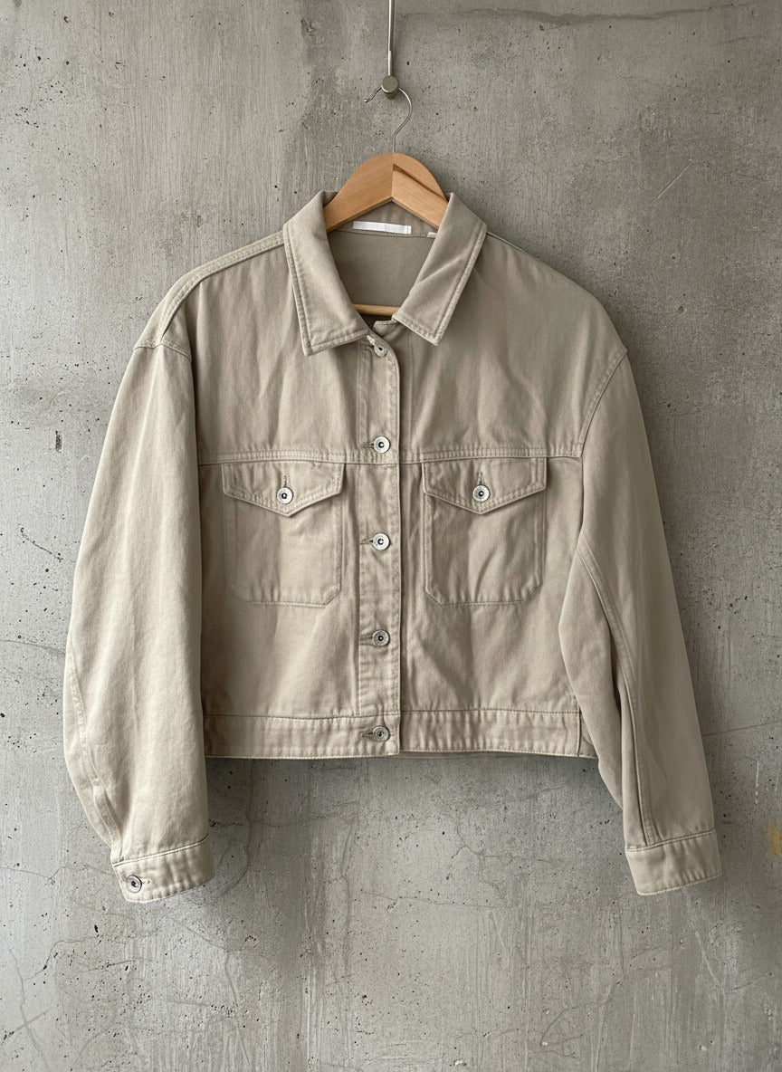 Women’s Uniqlo Cropped Oversized Fit Denim Jacket In Beige - Medium - 2027