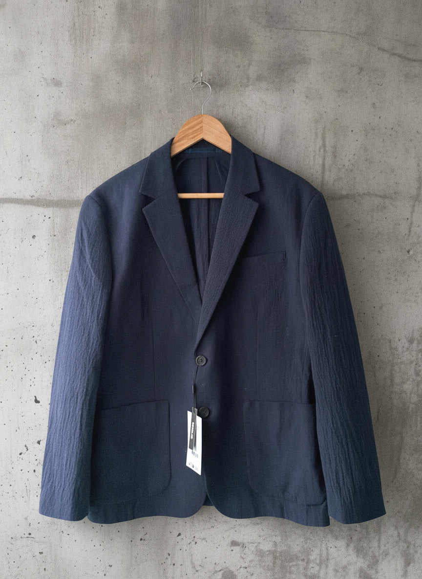 Men’s Jack & Jones Premium Linen Seersucker Blazer In Navy - Medium - 3282