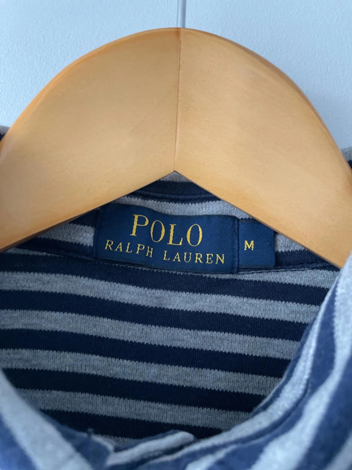 Men’s Ralph Lauren Pima Cotton Stripped Polo Top In Navy/Grey - Medium