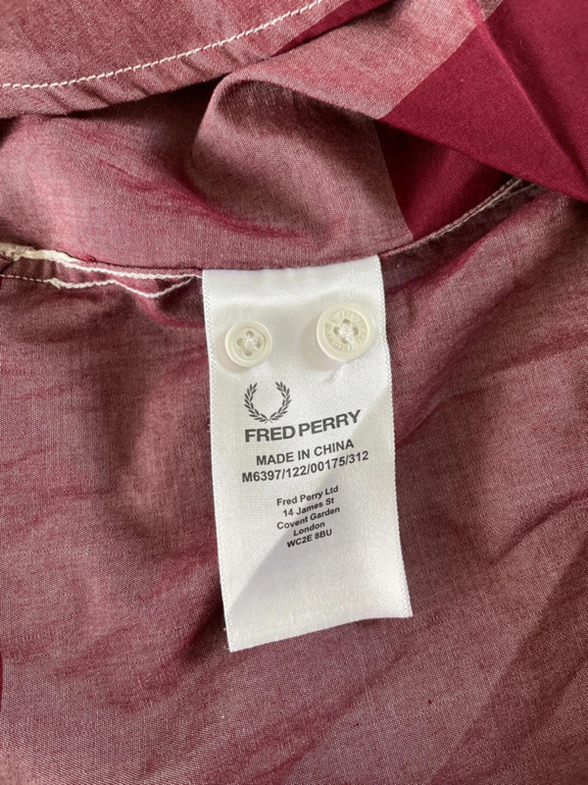 Men’s Fred Perry Check Shirt With Button Down Collar In Burgundy - Small - 1878