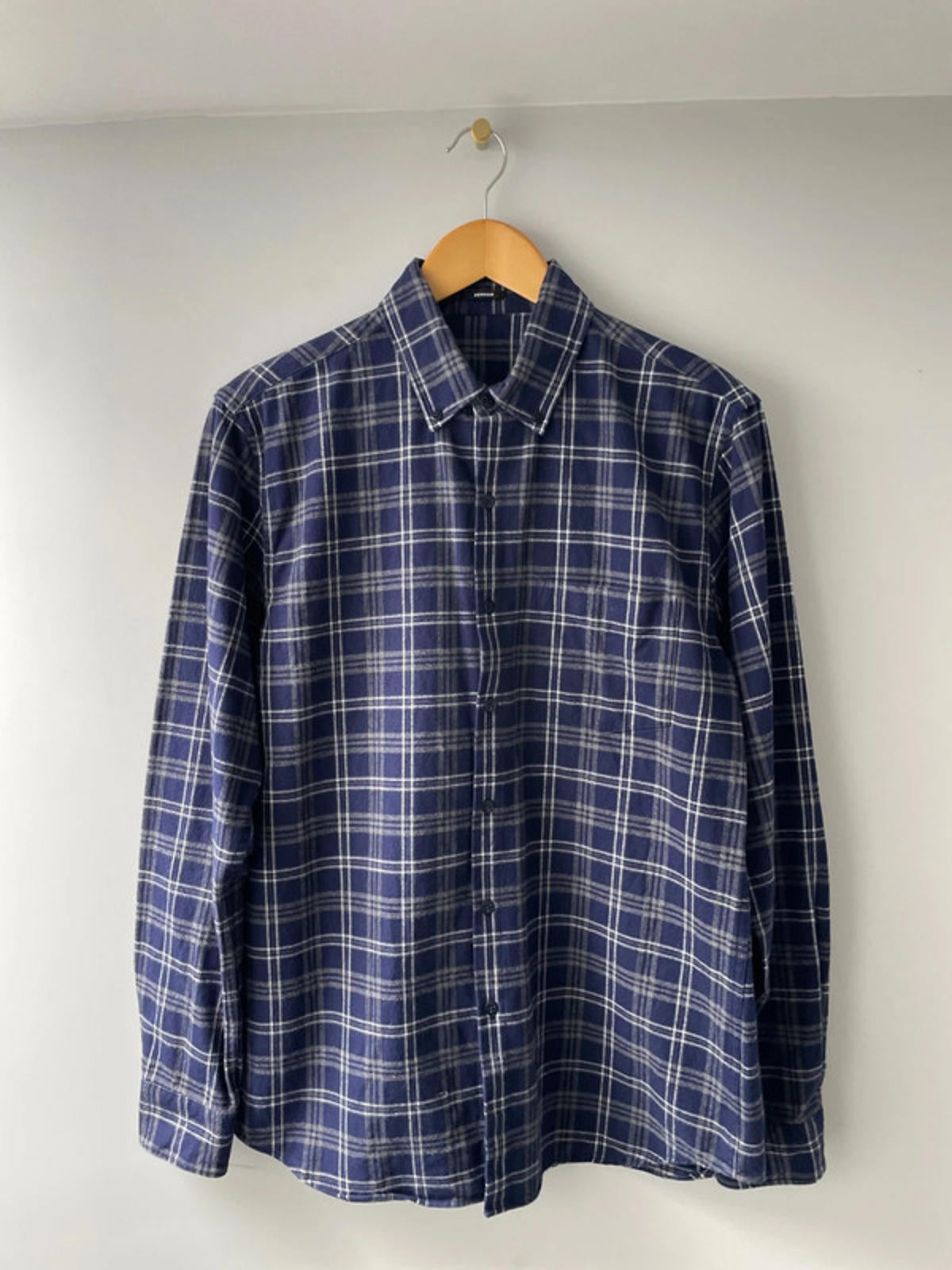 Men’s Denham Premium Brushed Cotton Check Shirt In Navy - Large - 1878