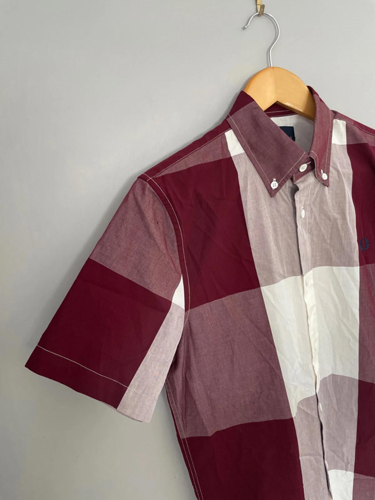 Men’s Fred Perry Check Shirt With Button Down Collar In Burgundy - Small - 1878