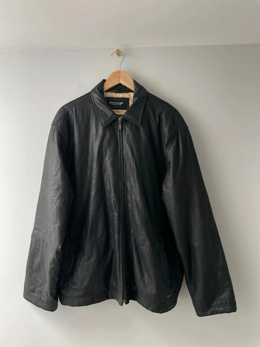 Men’s Pierre Cardin Premium Soft Leather Harrington Jacket In Black - XLarge - 2552