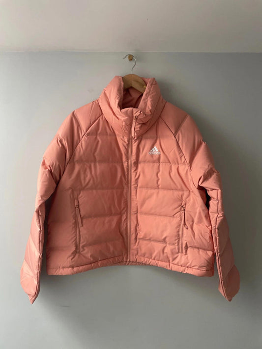 Women’s Adidas Helionic Oversized RLX Down Puffer Jacket In Coral - Large - 2340