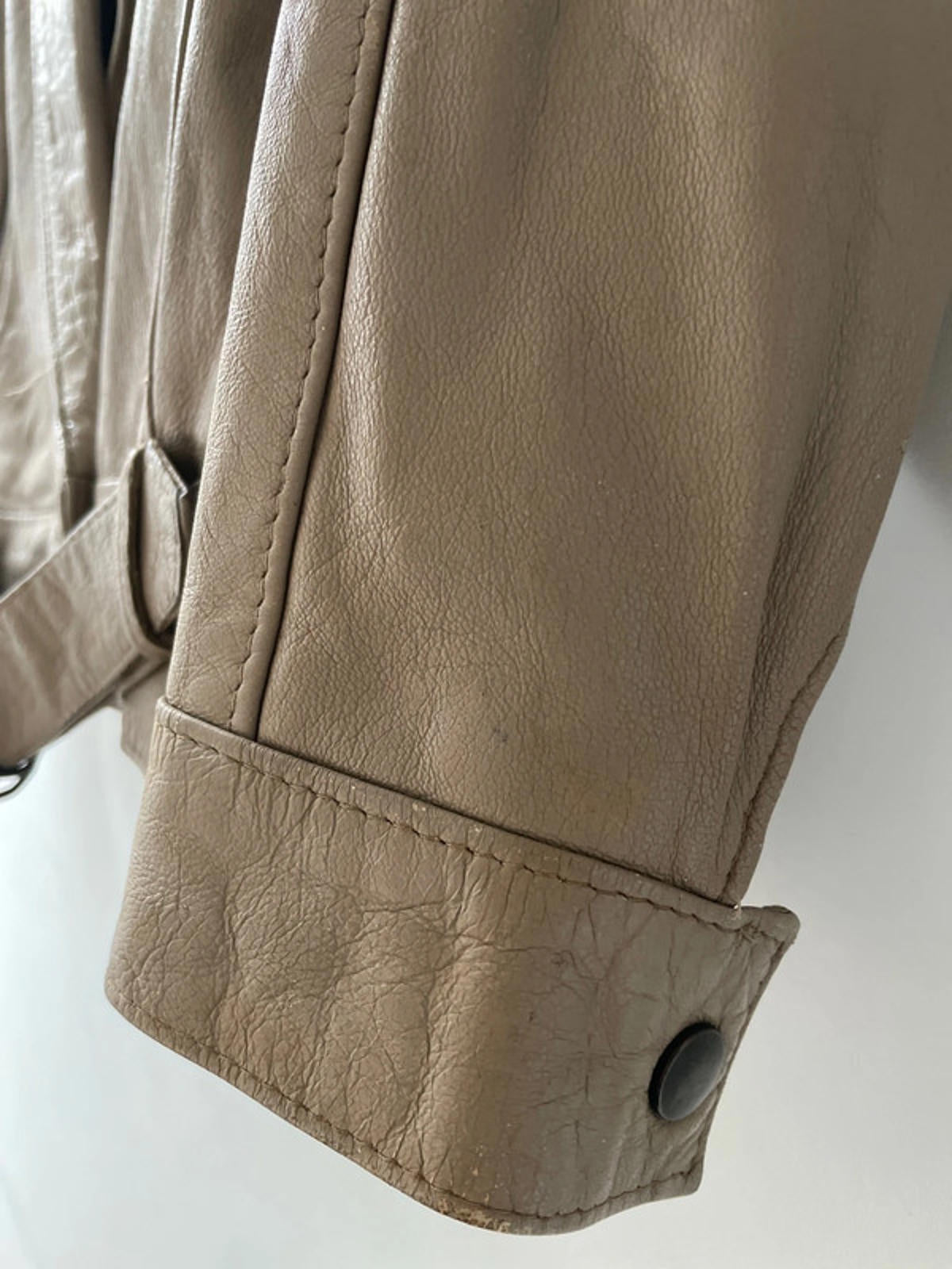 Women’s Premium Leather Vintage Jacket Coat With Belt In Beige - Small - 2426