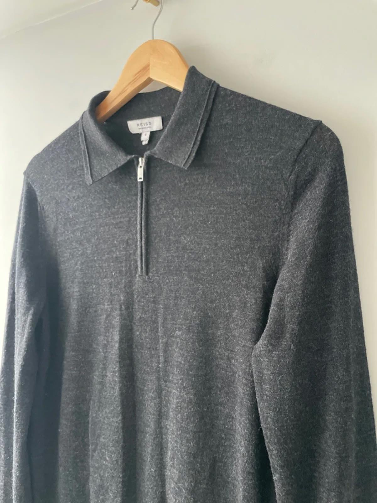 Men’s Reiss 100% Merino Wool Long Sleeve Knitted Polo Top In Grey - Small - 2904