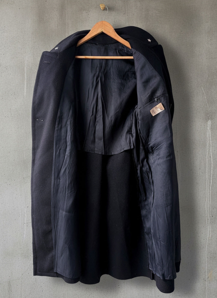 Mens Vintage Italian Police Carabinieri Wool Overcoat In Dark Navy - Medium