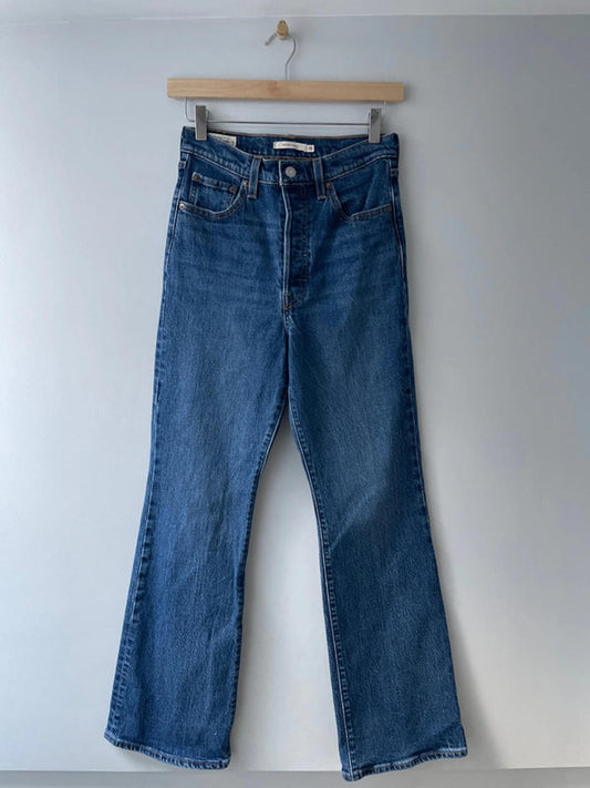 Women’s Levi’s High Waisted Ribcage Boot Straight Fit Jeans In Navy - W26/L31 - 2562
