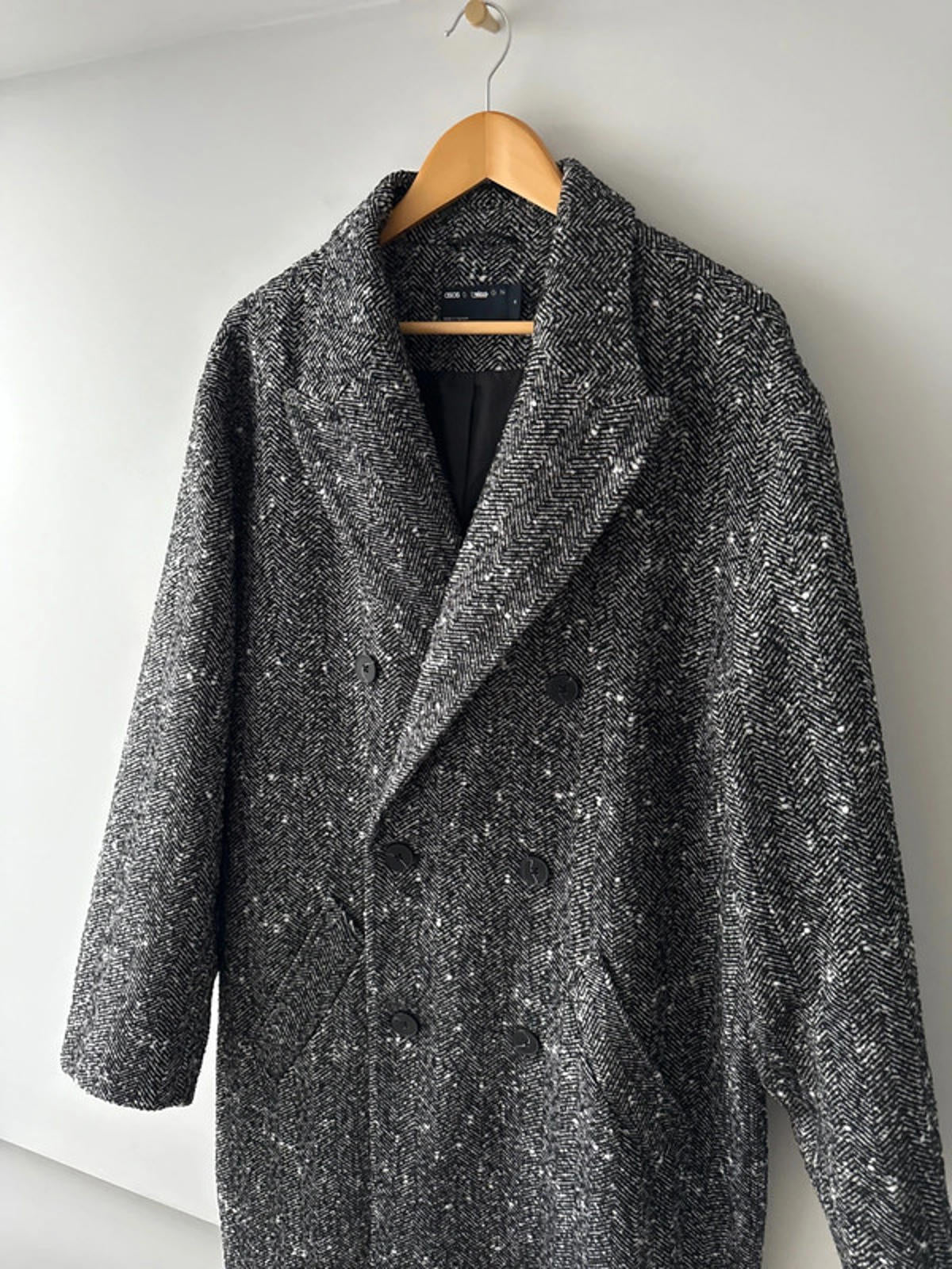 Men’s Asos oversized fit overcoat in Salt and Pepper wool look fabric - Medium - 0803