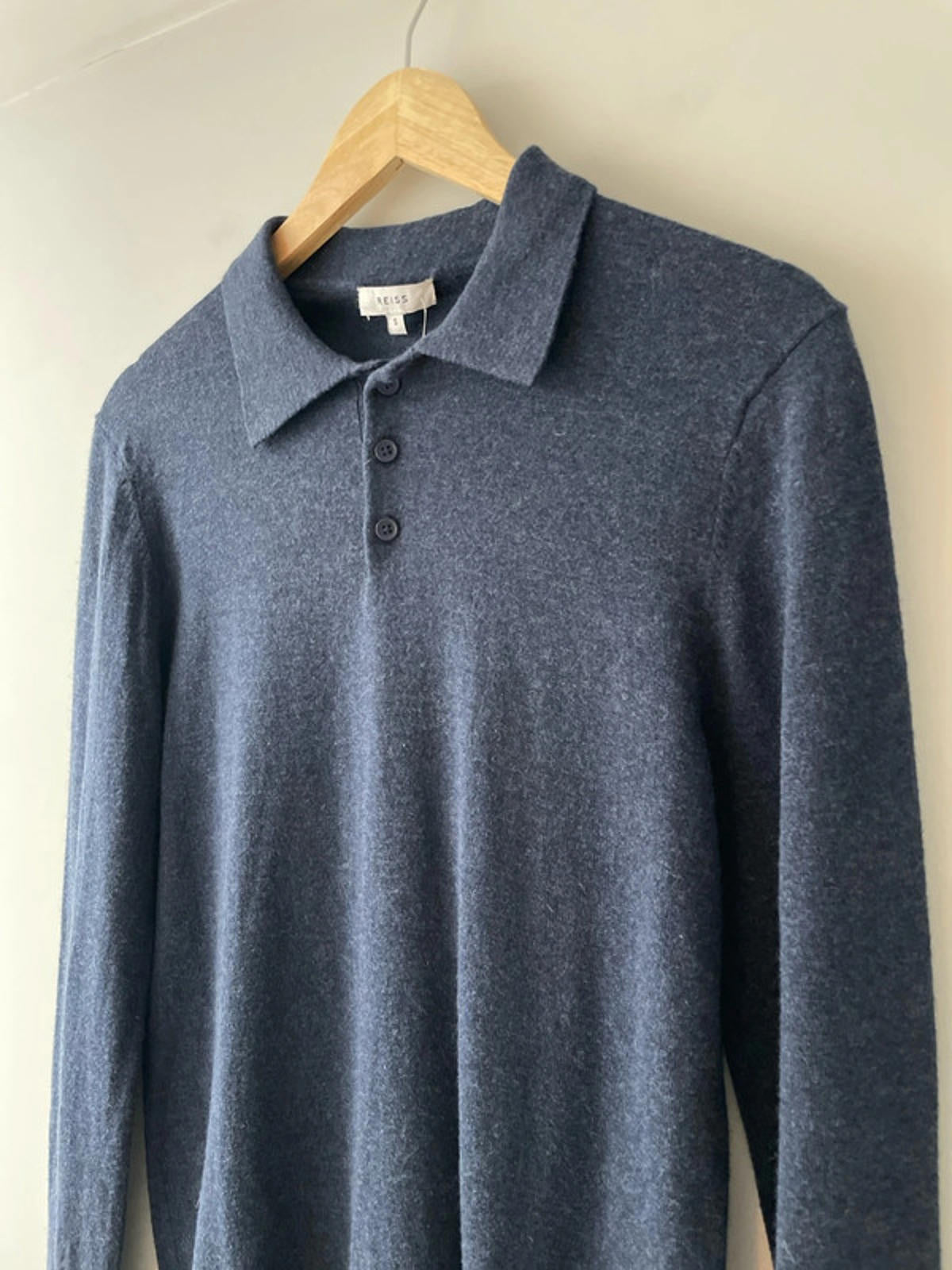 Men’s Reiss Premium Wool Long Sleeve Knitted Polo Top In Navy - Small - 2536