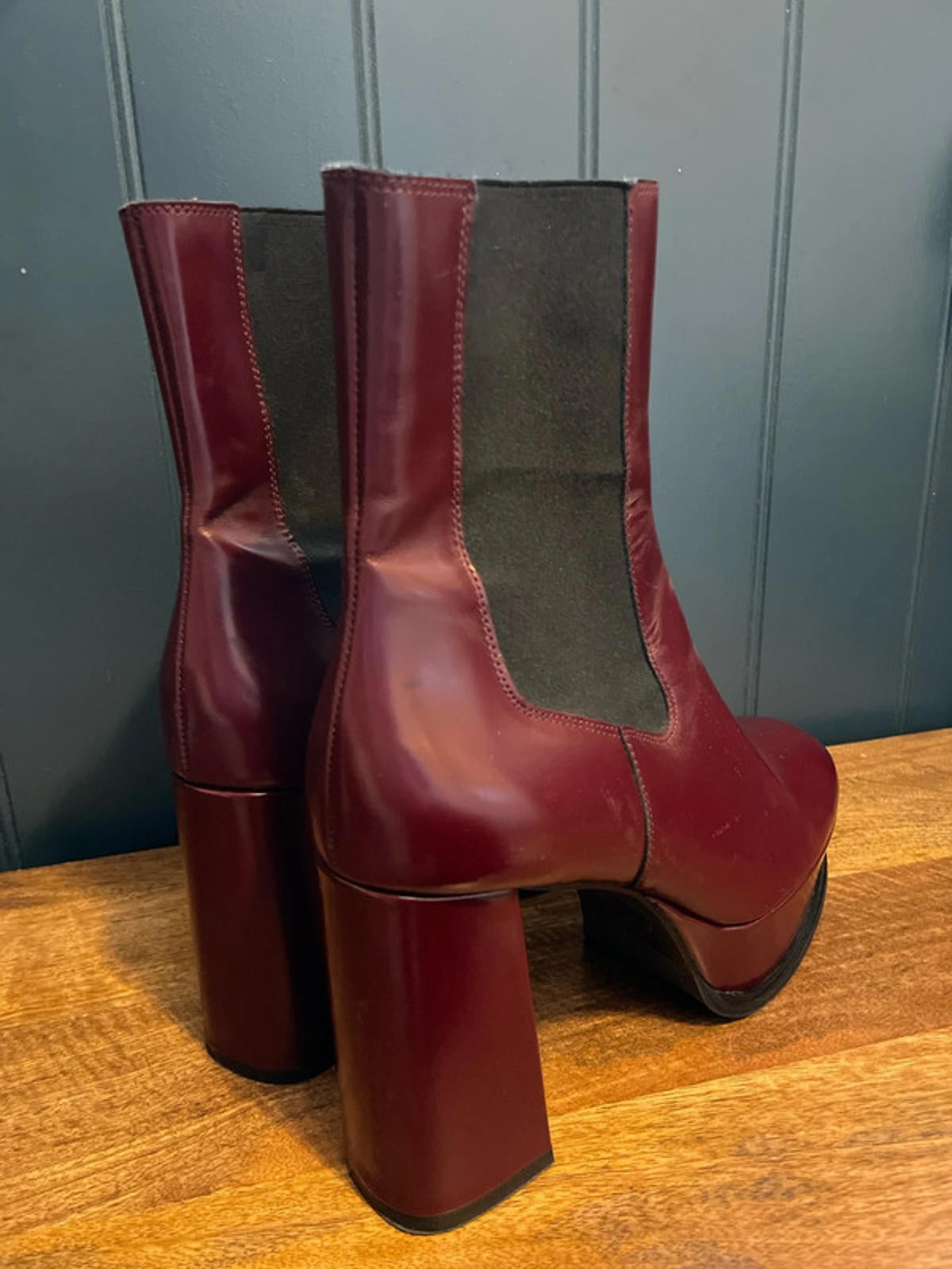 Women’s & Other Stories Premium Leather Platform Boots In Cherry Red - UK8 -2553