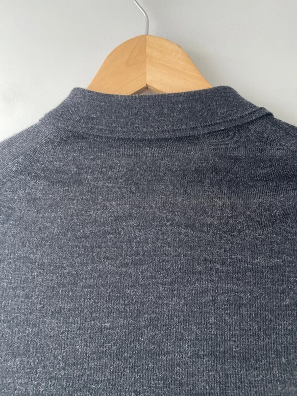 Men’s Reiss 100% Merino Wool Long Sleeve Knitted Polo Top In Grey - Small - 2904