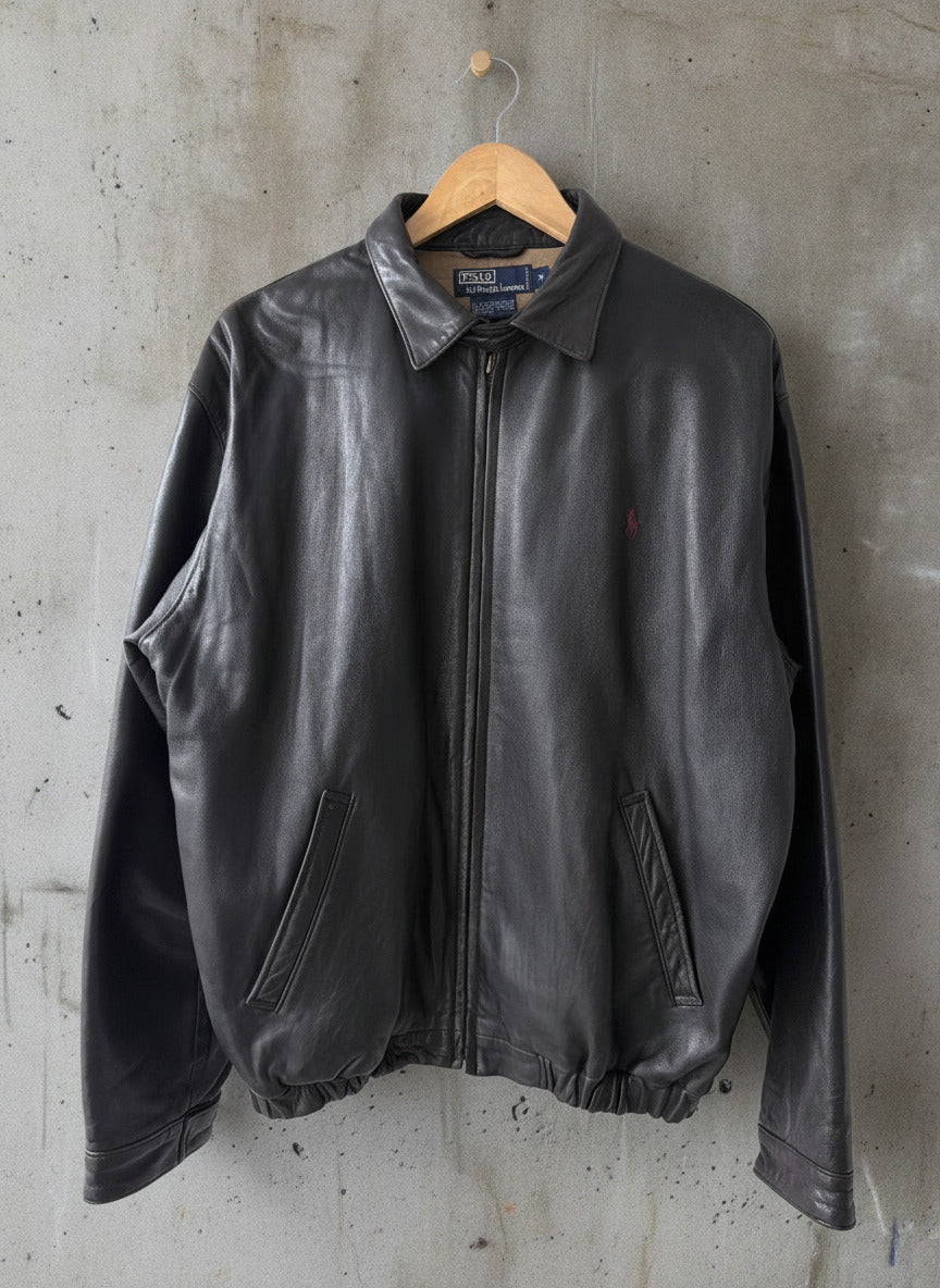 Men’s Ralph Lauren Oversized Fit Premium Leather Jacket In Black - Medium - 3654