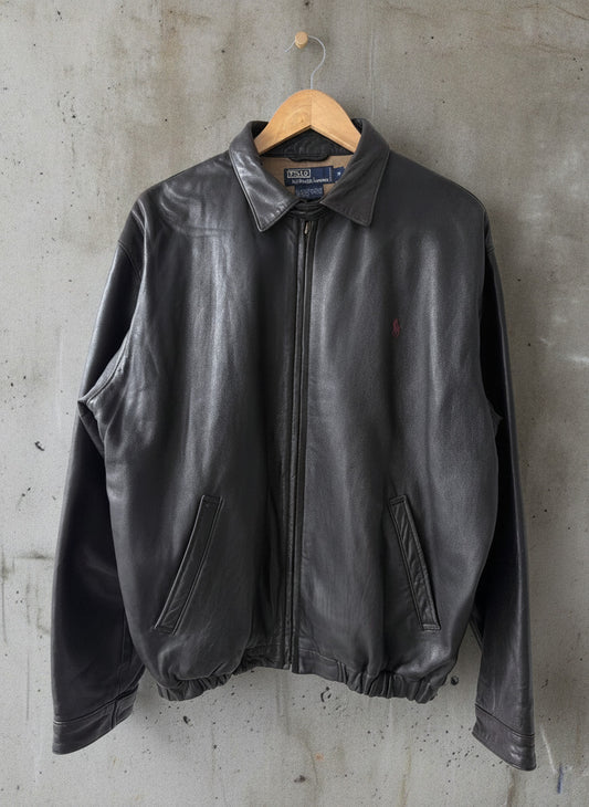 Men’s Ralph Lauren Oversized Fit Premium Leather Jacket In Black - Medium - 3654