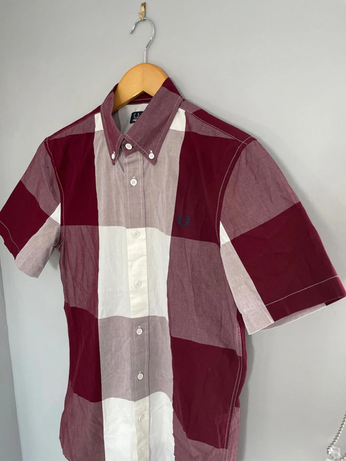 Men’s Fred Perry Check Shirt With Button Down Collar In Burgundy - Small - 1878