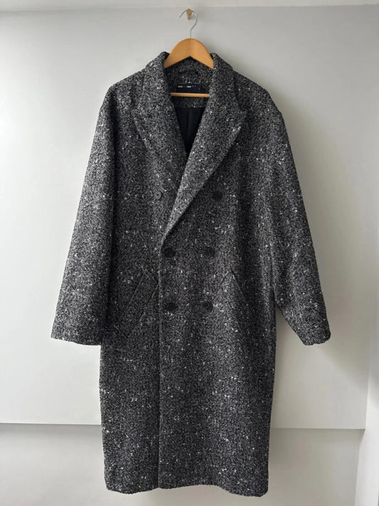 Men’s Asos oversized fit overcoat in Salt and Pepper wool look fabric - Medium - 0803
