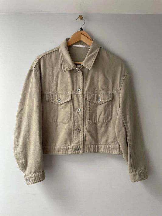Women’s Uniqlo Cropped Oversized Fit Denim Jacket In Beige - Medium - 2027
