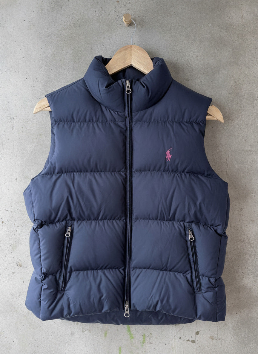 Women's Ralph Lauren Puffer Gilet Vest In Navy with Pink Logo - Small - 3636