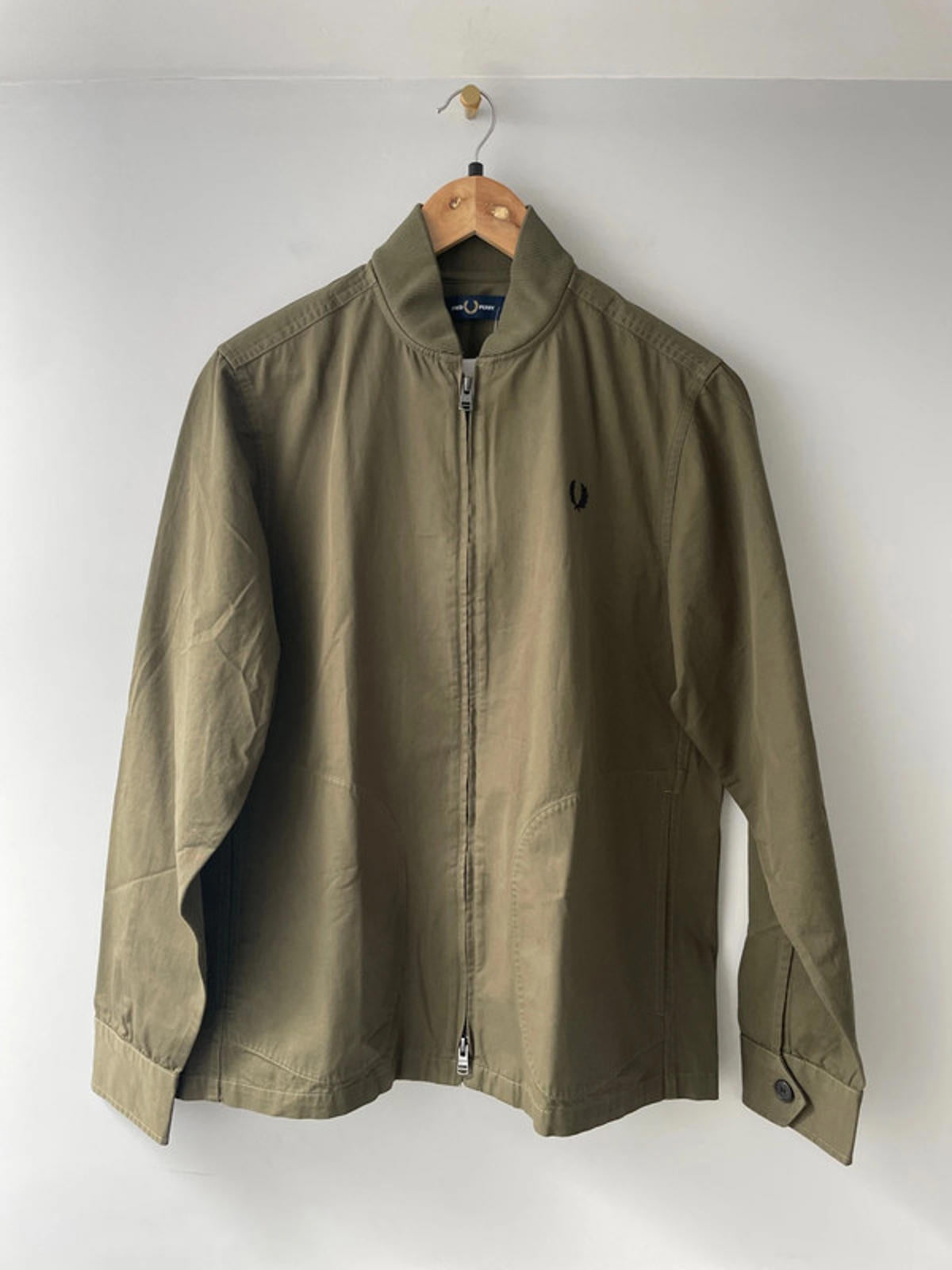 Men’s Fred Perry Zip Through Bomber Jacket Coat In Khaki - Small - 2057