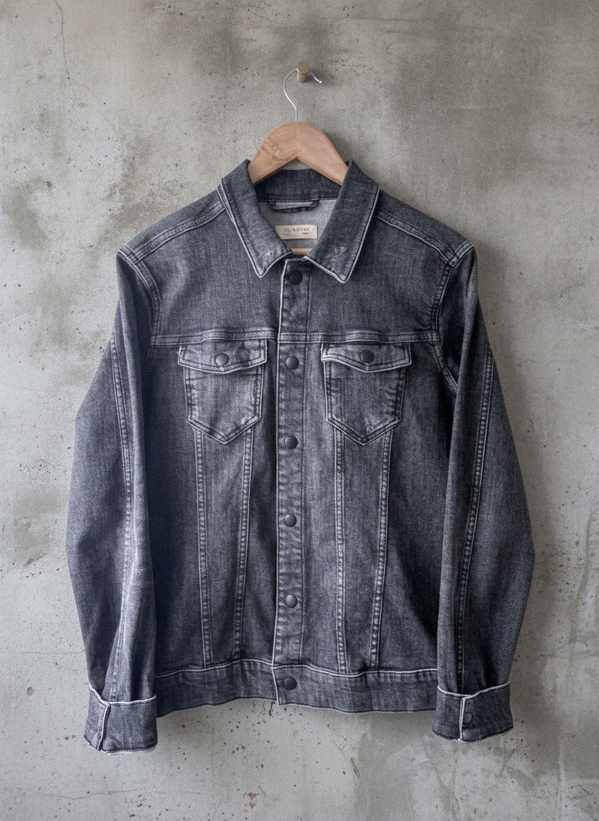 Men's Allsaints Denim Trucker Jacket Coat In Washed Black - Small - 2132
