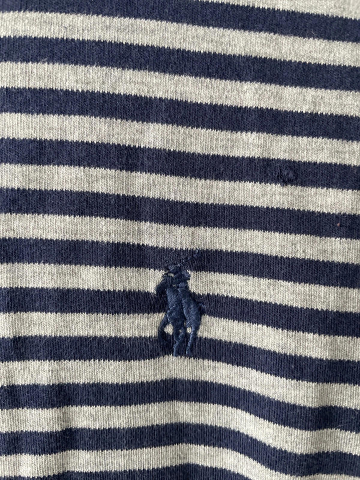 Men’s Ralph Lauren Pima Cotton Stripped Polo Top In Navy/Grey - Medium