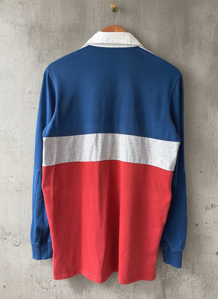 Men’s Adidas Long Sleeve Rugby Polo Shirt In Navy And Red - Medium - 3644