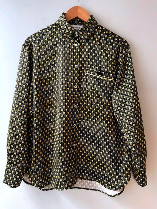 Mens Lacoste Regular Fit Printed Satin Shirt In Brown/Cream - Medium -2733