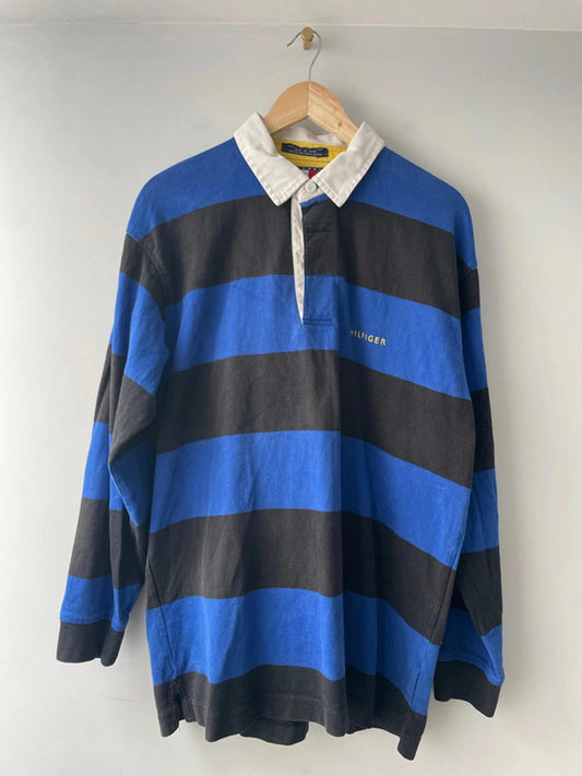 Men’s Tommy Hilfiger Stripped Rugby Polo Top In Navy - Large - 2150