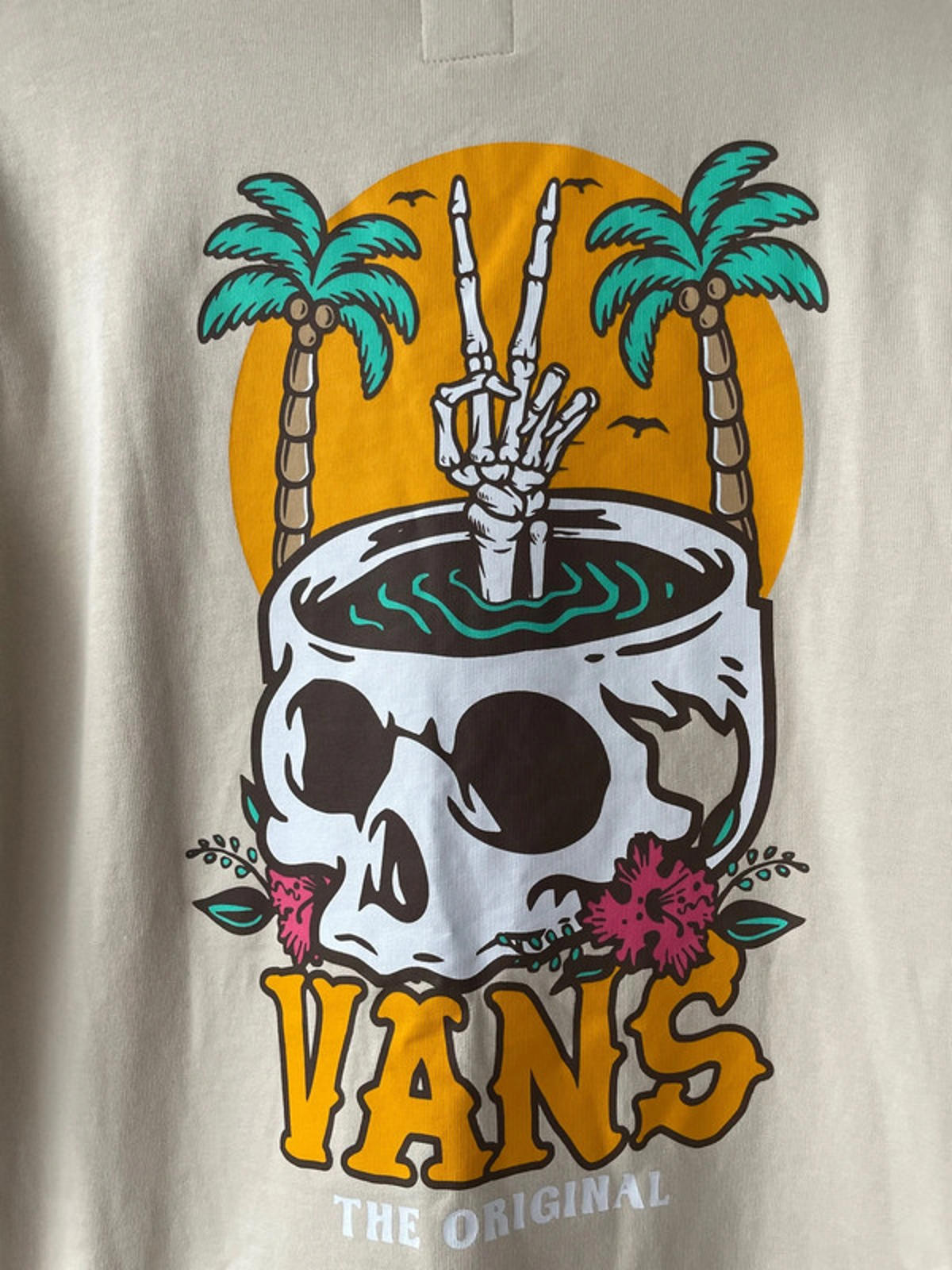 Mens Vans Long Sleeve Printed Crew Neck Sweatshirt Top In Beige - Small - 2031