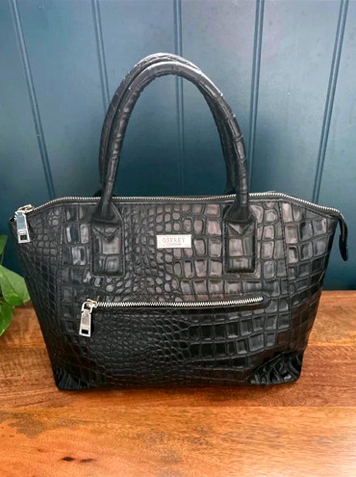 Women’s Osprey London Black Croc Embossed Leather Bag In Black - 2415