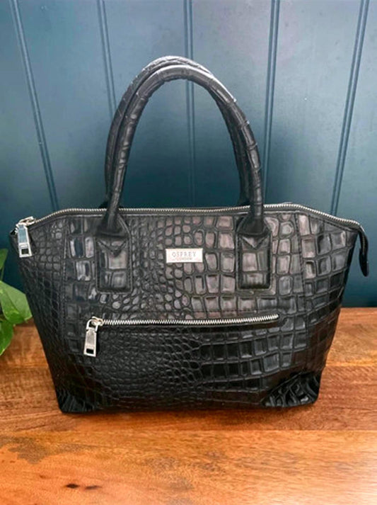 Women’s Osprey London Black Croc Embossed Leather Bag In Black - 2415