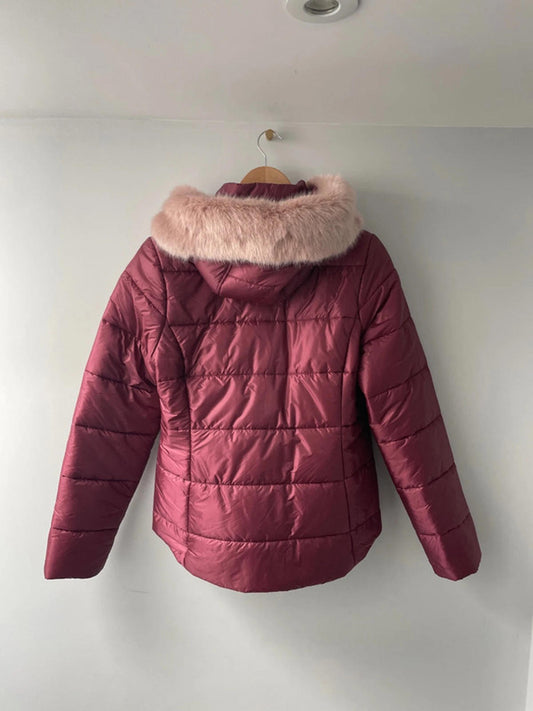 Women’s Barbour Dover Quilted Faux Fur Lined Hooded Puffer Jacket In Pink - UK12 - 2397