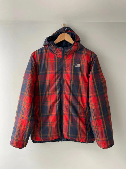 Boys The North Face Checked Padded Hooded Puffer Jacket In Red/Blue - XL- 2374