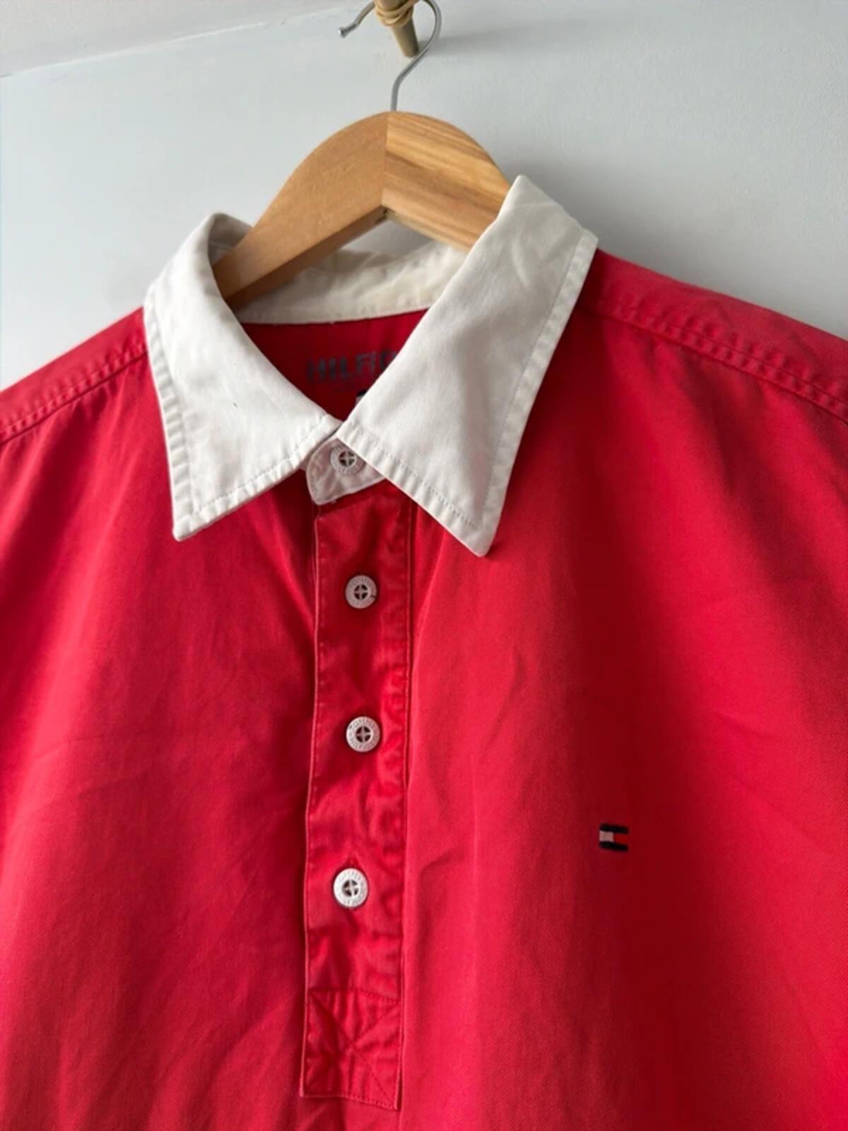 Men’s Tommy Hilfiger oversized short sleeve rugby polo top in red - xlarge -3425